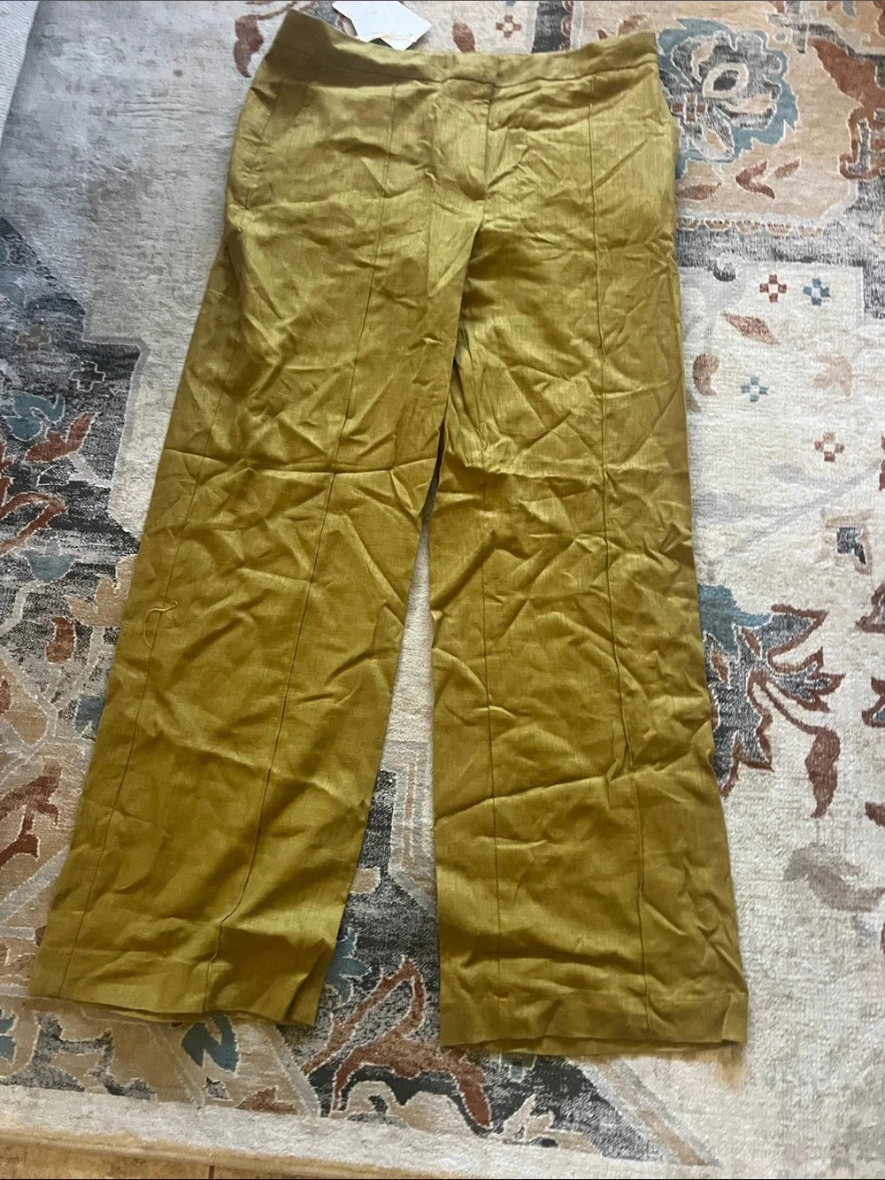 Zara Women’s Linen blend Olive Green Wide-Leg Pants